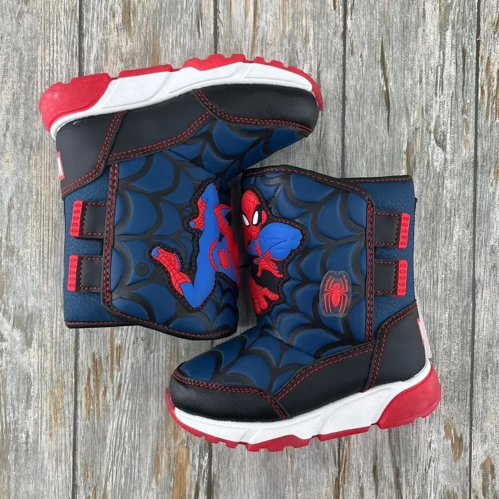 Toddler Boy’s Spider-Man Light Up Winter Snow Boots Shoes Size 8